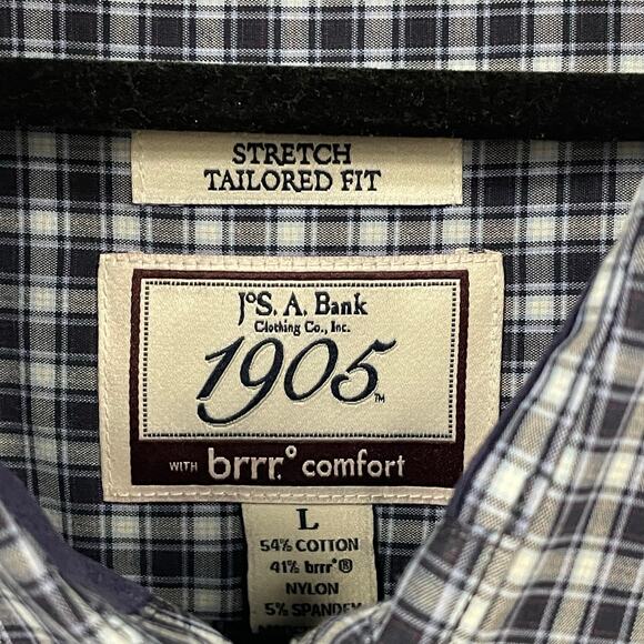 Jos. A. Bank Stretch Tailored Fit Long Sleeve Button Down Blue Plaid Mens Large - Picture 5 of 5